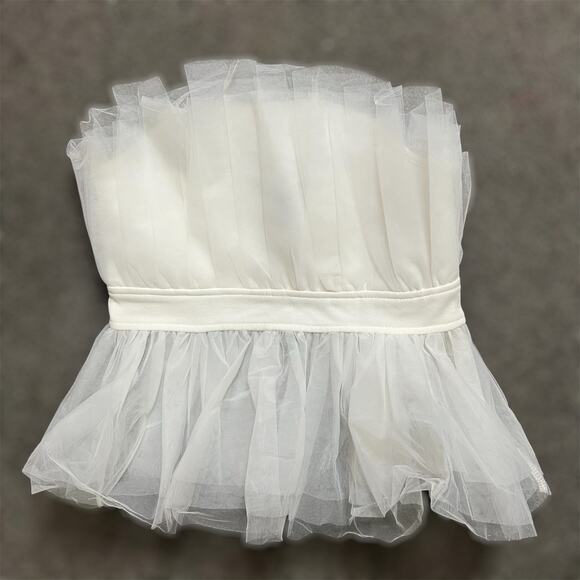 Sincerly Jules Tops - Sincerely Jules Tulle Tube Top Medium White Peplum Strapless Pleated Girly New